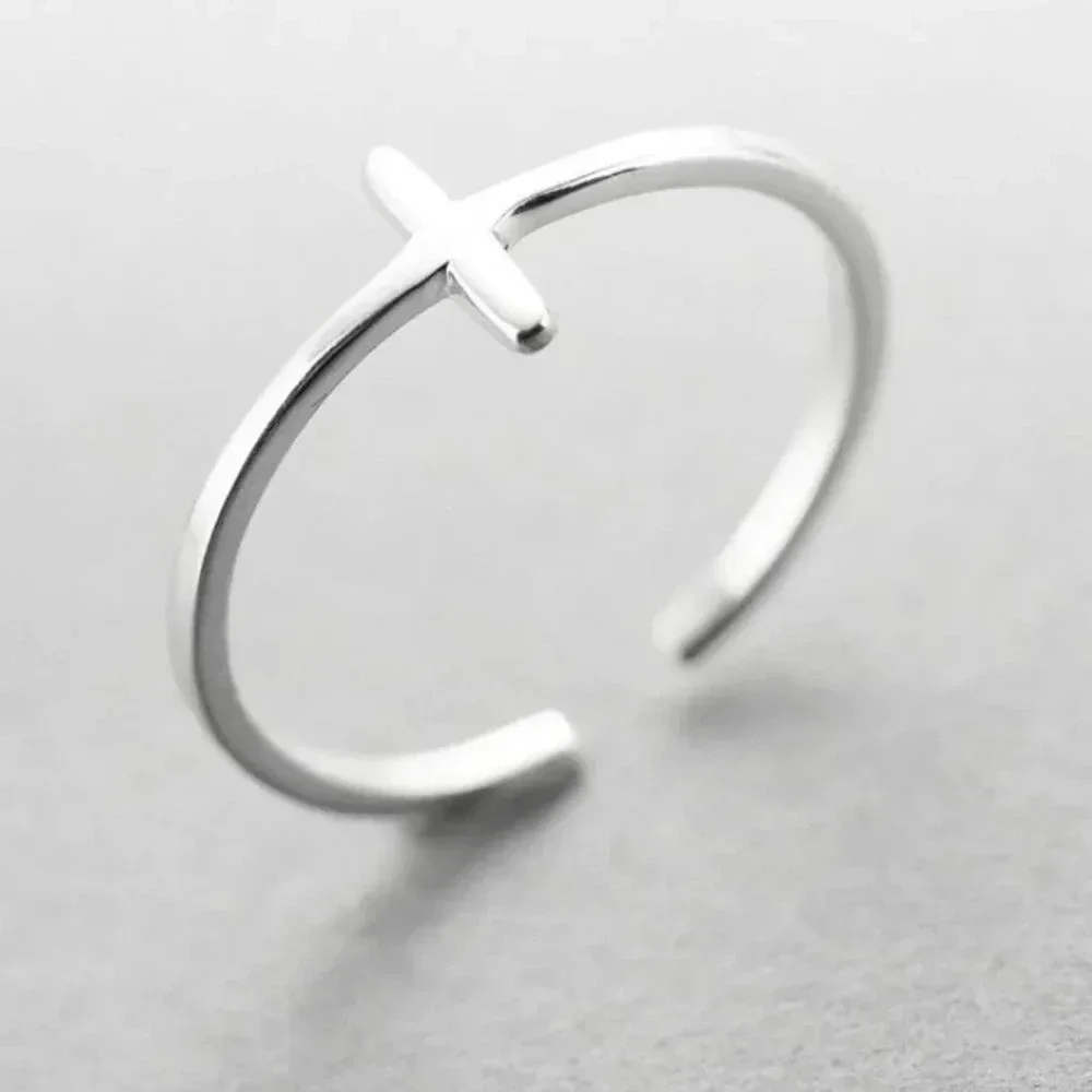 Minimalist 925 Sterling Silver Dainty Sideways Cross Ring